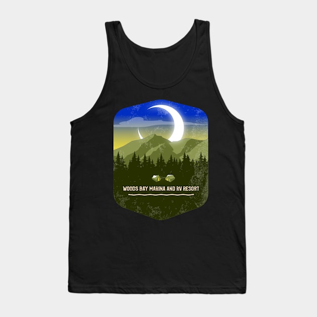 Woods Bay Marina and RV Resort Campground Campground Camping Hiking and Backpacking through National Parks, Lakes, Campfires and Outdoors of California Tank Top by AbsurdStore